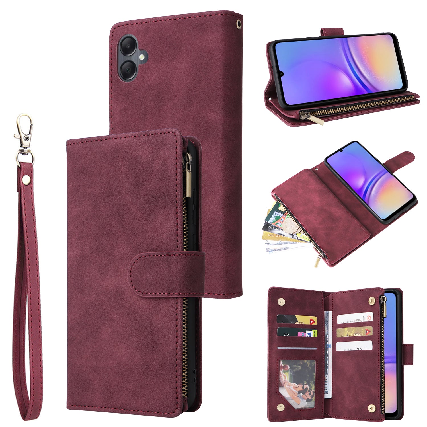 For Samsung Galaxy A05 4G Case Multiple Card Slots Anti-fall Zipper Pocket Leather Phone Cover For Samsung Galaxy A05 4G Case Multiple Card Slots Anti-fall Zipper Pocket Leather Phone Cover